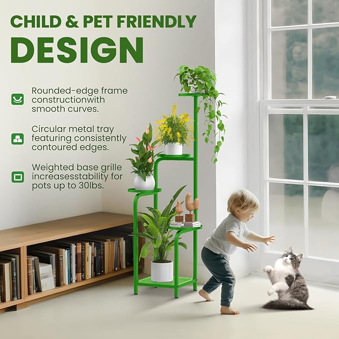 TOSKING 5 Tier Tall Plant Stand Indoor Outdoor, Heavy Duty Corner Shelf for Plants & Decor, Space Saving 3.9FT Metal Flower Pot Stand for Balcony, Garden, Living Room, Patio (Green, 47in)