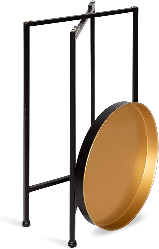 Kate and Laurel Celia Round Foldable Tray Accent Table, 14" x 14" x 25.75", Black and Gold, Modern Minimalist Design and Detachable Magnetic Tabletop