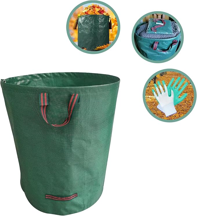 Reusable Yard Waste bags,Collapsible Leaf Bag with Gardening Gloves,Yard Debris Collapsible Bag With 4 Handles, for Leaves, Lawn Debris & Grass Clippings (14Gallon)