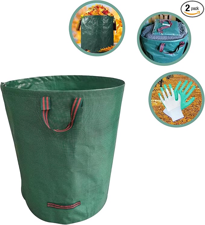 Reusable Yard Waste bags,Collapsible Leaf Bag with Gardening Gloves,Yard Debris Collapsible Bag With 4 Handles, for Leaves, Lawn Debris & Grass Clippings (80Gallon)
