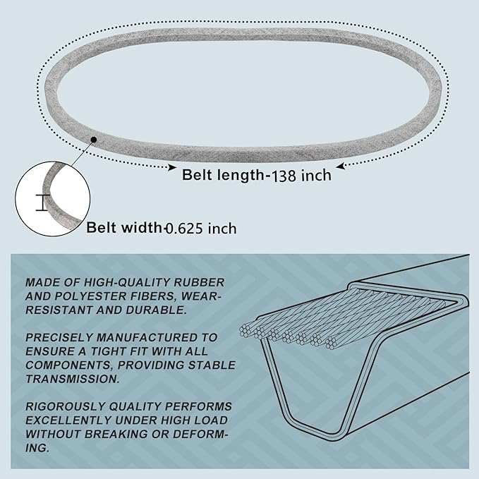 5/8 x 138'' Mower Deck Belt Replace for Cub Cadet Troy-Bilt 954-0642 MTD 754-0642 954-0642 Toro 112-0933 Riding Mower Kevlar Lawn Mower Belt (754-0642)