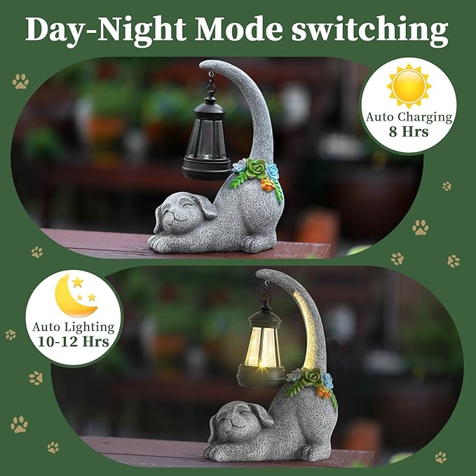 Garden Cute Dog Gnome Statue Decorations - Solar Resin Dog with Solar Garden Lights Outdoor Decorations for Patio,Yard,Lawn,