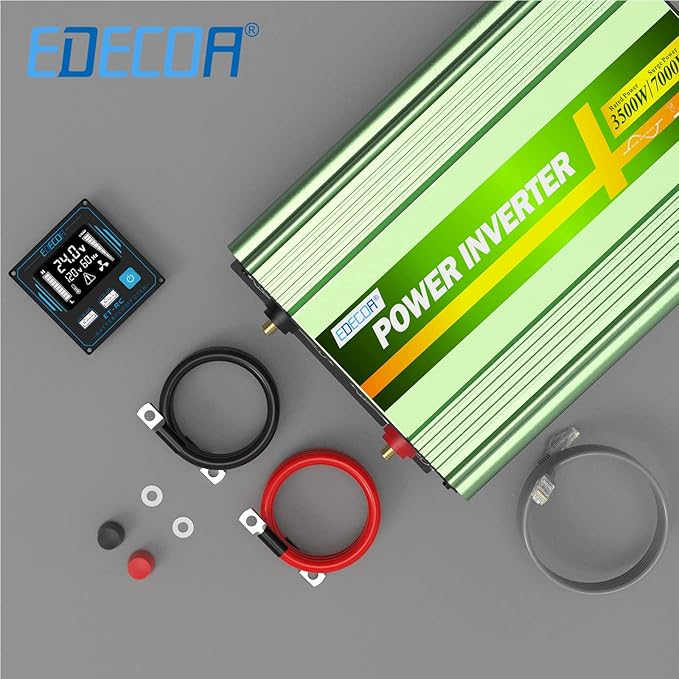 EDECOA 3500W 24 Volts Pure Sine Wave Power Inverter DC 24V to 110V 120V AC with LCD Display and Remote Controller for Truck Motorhome Boat Power Converter