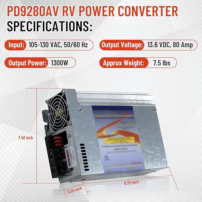 MINJIANG PD9280AV RV Power Converter 12V 80 Amp with Built-in Charge Wizard, Compatible with Inteli-Power 9200 Series Converter/Charger, Fit for Progressive Dynamics PD9280, for RV Camper
