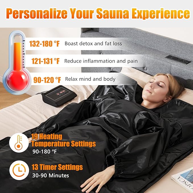 COSTWAY Infrared Sauna Blanket, Portable Full-Body Personal Sauna for Home Use w/Arm Sleeves, Wraps, Carry Bag, 90-180°F Temp Range, 30-90Min Timer, Relaxation & Detoxification, Muscle Tension Relief