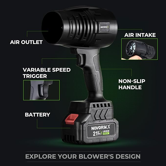 20V Cordless Leaf Blower, 30000RPM Handheld Leaf Blower with 2 X 3.0Ah Batteries & Charger, Lightweight for Yard Lawn Outdoor Cleaning – Black
