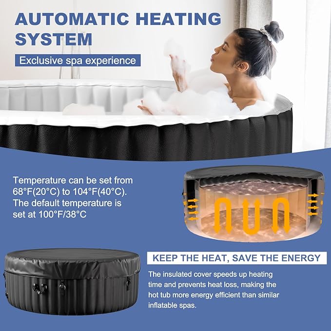 NAIZEA Inflatable Hot Tub - Outdoor Hot Tubs 2 to 4 Person, Portable Blow Up Spa Square Portable Hot Tub, 120 Soothing Bubble Air Jets, Cover, 2 Filter, 240 Gallon(71" X 71" X25")