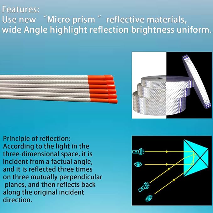 Driveway Marker(High Brightness “Micro Prism ”Reflective Materials) 48 Inch 5/16" Dia,30PCS，Fiberglass Reflective Snow Stakes, for Snow Plow Parking Lots,Snow Stakes.
