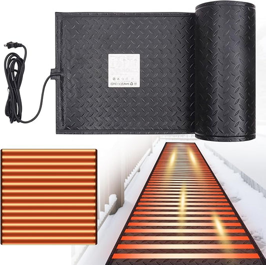 Snow Melting Mats for Roof Valley Walkways, Anti-Slip 120V Outdoor Heated Ice Removal, Roof Deicing System Black 19 in x 11.5 ft