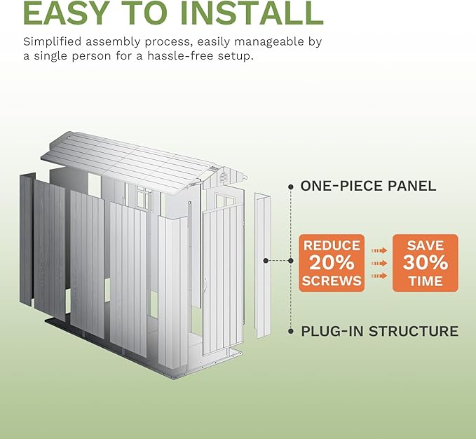 Patiowell 4 x 8 FT Plastic Outdoor Storage Shed with Floor, Garden Tool Shed with Two Windows and Single Lockable Door for Garden, Backyard, Lawn, Easy to Install (Deep Grey) (Fit-it Shed)