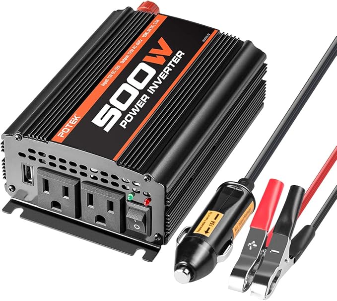 POTEK 500W Power Inverter/Car Inverter DC 12V to AC 110V Dual AC Charging Port and 2A USB Ports for Laptop, Smart Phone