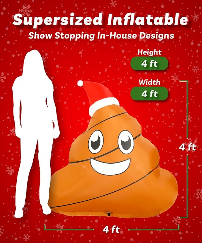 Holidayana 4 ft Inflatable Christmas Poop Outdoor Decoration, Christmas Inflatables Decorations with LED Lights, Fan, and Stakes