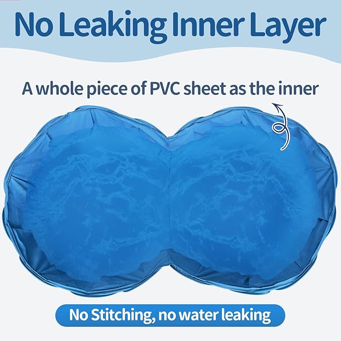 Alvantor Pet Double Swimming Pool Dog Bathing Tub, Hard Plastic Pools, Cat Puppy Shower Spa Foldable Portable Indoor Outdoor Pond Ball Pit 63"x35"x12" Patent Pending