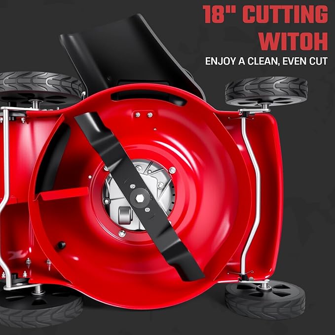 3 in 1 Self-Propelled Lawn Mower, 18 Inch 131cc Gas Powered Walk Behind Mower with Mulch/Side Discharge/Rear Bag, Rear Wheel Drive for Yard & Garden Red