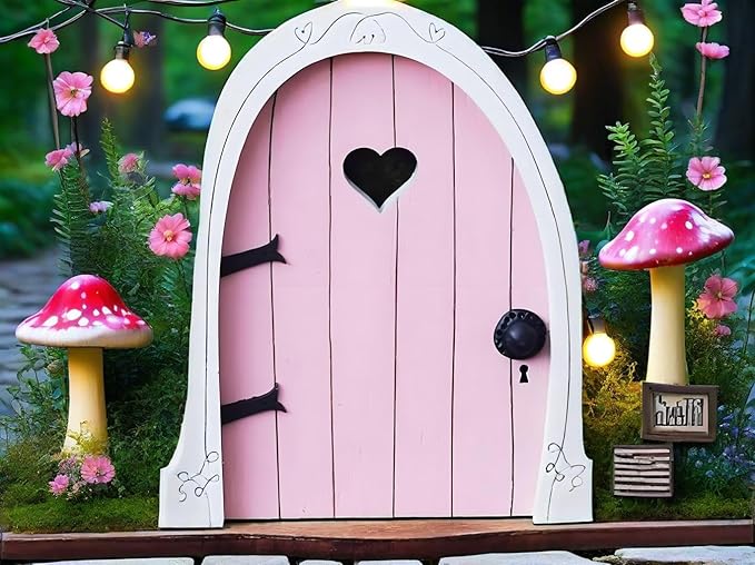Whimsical Miniature Fairy Door - Handcrafted 3D Mini Woodland Portal Tree Accessory for DIY Garden Landscapes, Terrarium Decor & Collector's Fantasy Displays（Pink Streak ）