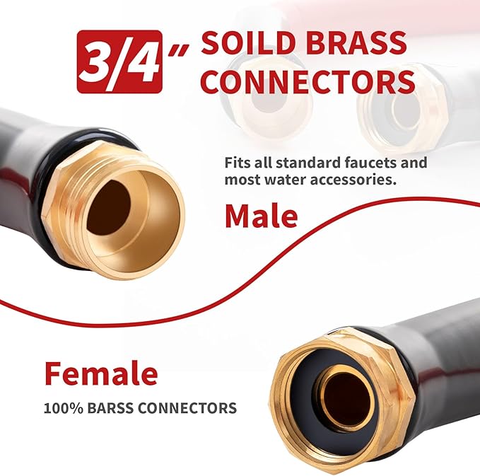 Garden Hose 100 ft x 5/8” Hot/Cold Water Hose,-50°F to 190°F,Burst 600Psi Flexible & Lightweight Upgraded Rubber Hoses,3/4” Solid Fittings for All-weather Outdoor Lawn & Garden