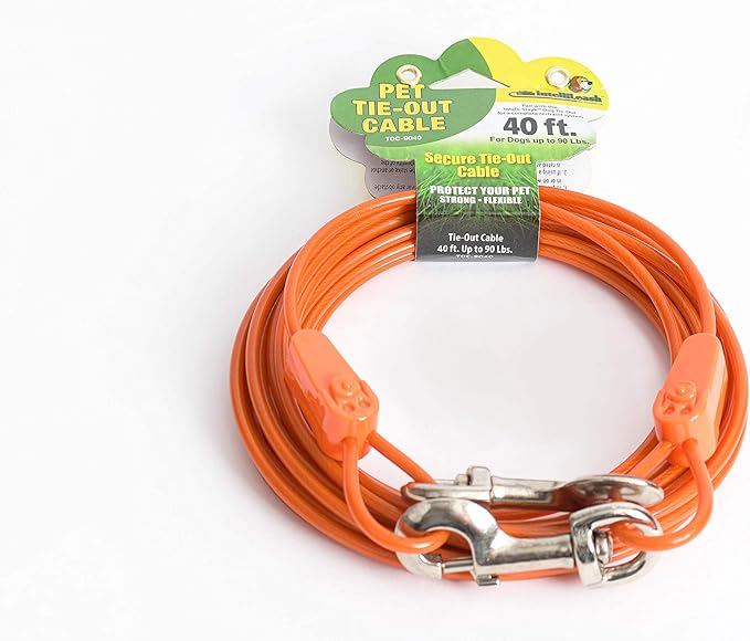 IntelliLeash 40ft Tie-Out Cables for Dogs - Strong, Safe, and Durable Dog Tie-Outs for Small Dogs up to 90 Pounds - Weather and Wear Resistant Galvanized Aircraft Cable for Outside Use