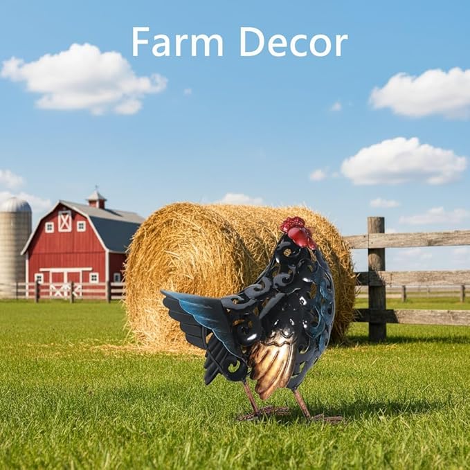 Chicken Metal Garden Statues,Backyard Scuplture,Outdoor Decoration, Yard Ornaments Outside Decor Home Deco, Retro Painting,Lifelike Gift for Friends Garden Lover (Hen)