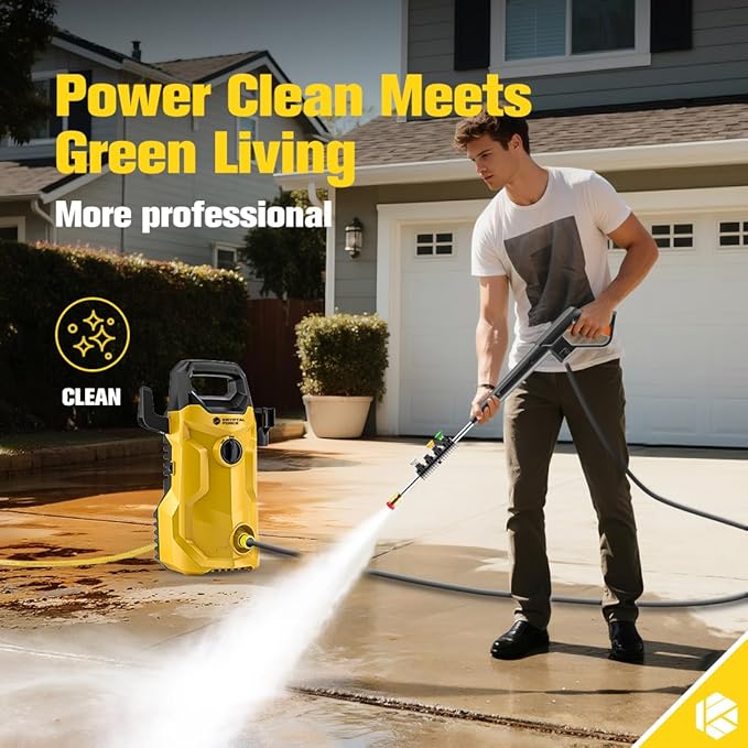 Electric Pressure Washer, Power Washer with Foam Cannon, High Pressure Cleaning Machine with 4 Quick Connect Nozzles for Cars/Fences/Driveways/Patios/Home Cleaning