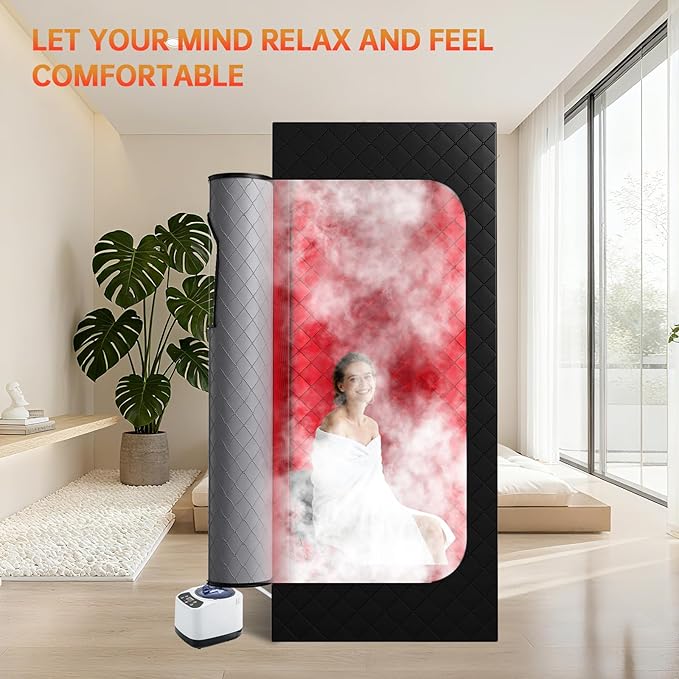 Infrared Sauna Box, Portable Sauna with 660nm Red Light Therapy & 850nm,5-Layer Waterproof, 3L 1300W Steamer,Folding Chair,for Home Sauna Spa Personal Saunas Tent Indoor Outdoor