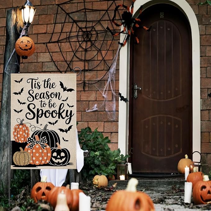 HTBIG Halloween Garden Flag, Tis The Season To Be Spooky Decor, Yard Flags for Outside 12x18 inch, Outside Yard for Home Decorations