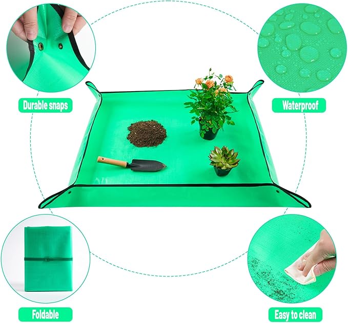 Large Potting Mat for Indoor Plants Transplanting Portable Gardening Tray Repotting Mat Succulent Planting Mat Plant Gifts for Plant Lovers (Green 39"X31")