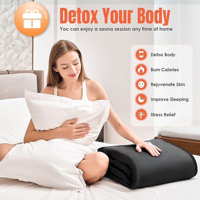 MIXC Infrared Sauna Blanket for Home Use, Portable Design and Full Body Detox & Relaxation, Highest 176℉, 20-60 Minutes Timer, 6 ft x 2.65 ft Black
