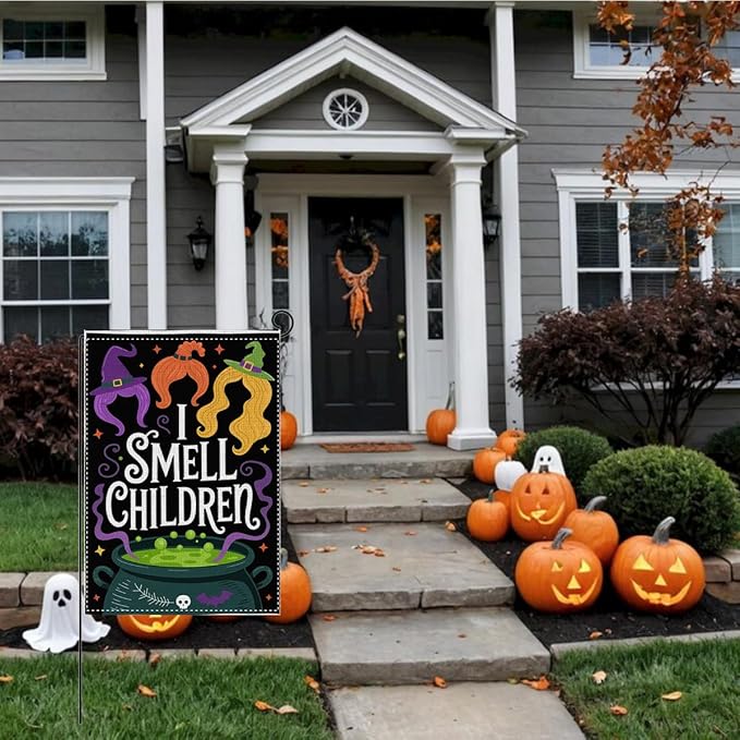 HTBIG Halloween Decor Garden Flag, I Smell Children Halloween Garden Flag Decor, Yard Flags for Outside 12x18 inch, Outside Yard for Home Decorations