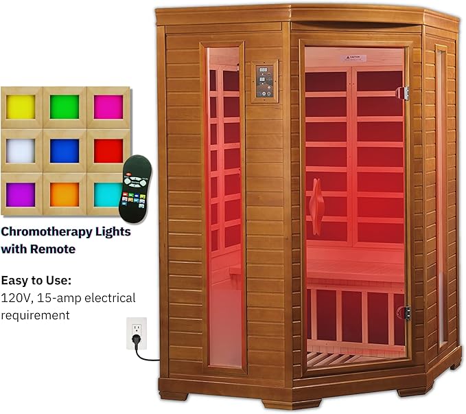 Dynamic Hemming 2 Person Infrared Corner Sauna for Home, Low EMF Indoor Saunas Full Size Indoor Personal Spa 49" x 48" x 76"