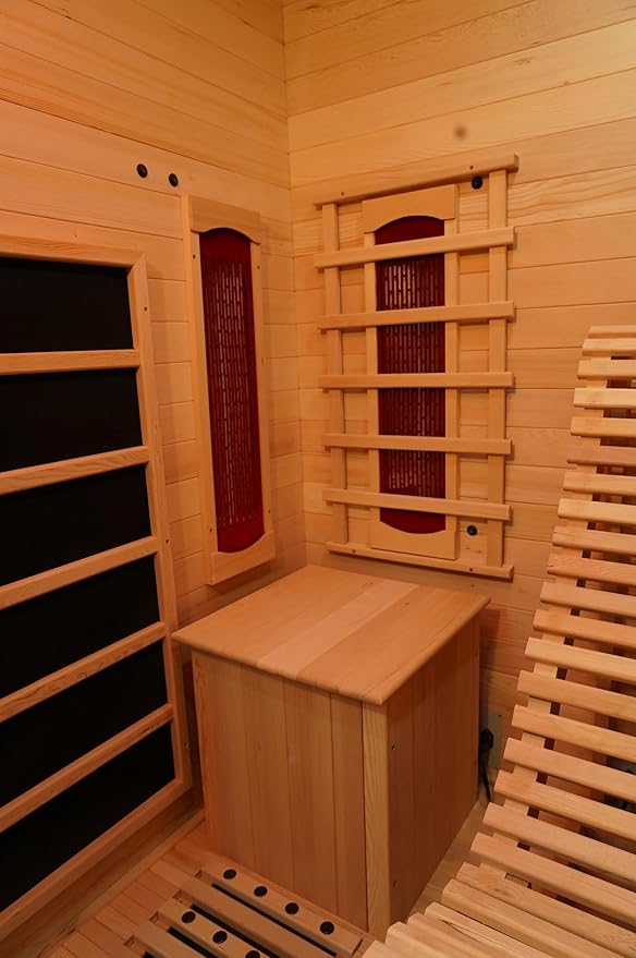 ZONEMEL Infrared Sauna Room with Recliner, 1 or 2 Person Full Spectrum Infrared Sauna Home, 220V, 2300W, 4 Heating Tubes, 4 Carbon Crystal Heating Panel, Bluetooth Speakers, 7 Color Light, Oxygen Bar