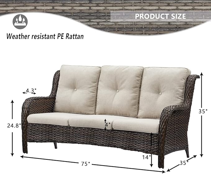 HUMMUH Patio Furniture 6 Pieces Outdoor Furniture Set Wicker Outdoor Sectional Sofa with Swivel Rocking Chairs,Patio Ottomans,Outdoor Coffee Table
