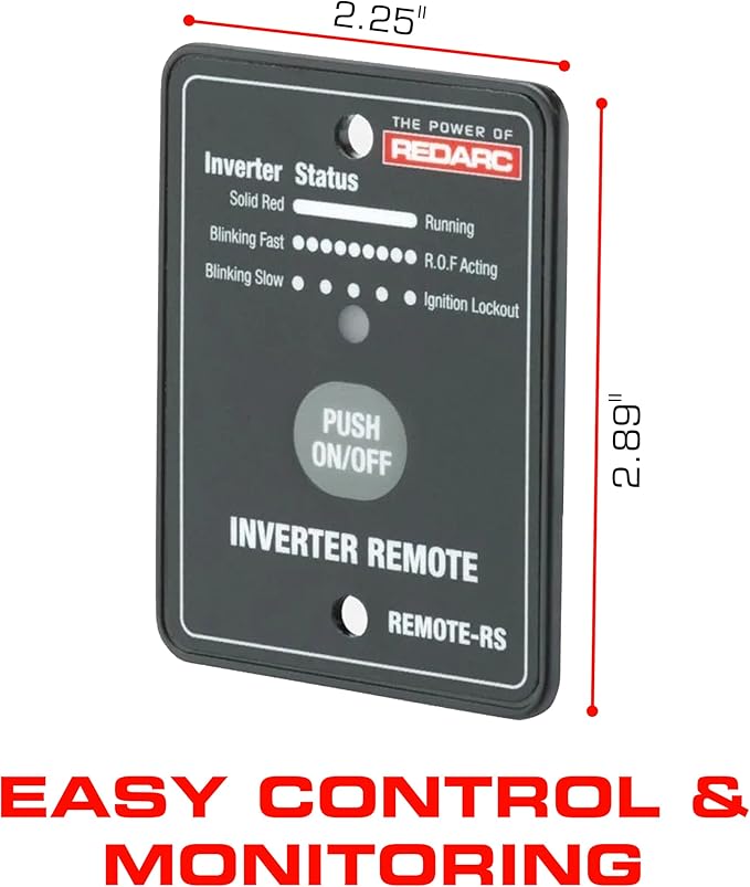 REDARC Remote-RS Inverter Remote Switch, 12V Compatible, Flush-Mount Design for RS Series Pure Sine Wave Inverters, On/Off Control and Status Indicator, for RV, Truck, and Off-Grid Use