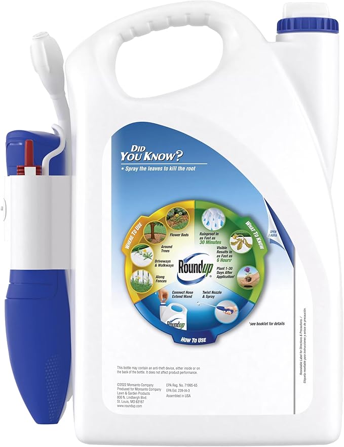 Roundup Weed & Grass Killer₄ with Comfort Wand, Use in and Around Flower Beds, Trees, and Driveways, 1 gal.