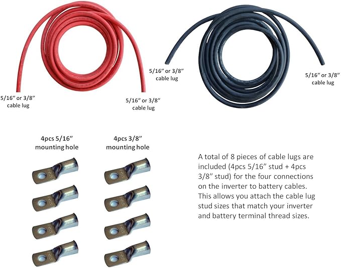WindyNation 4 Gauge AWG (10 Feet Black + 10 Feet Red) Power Inverter Battery Cable Wire Kit for DC to AC Inverters RV, Car, Solar, Marine, Off-Grid
