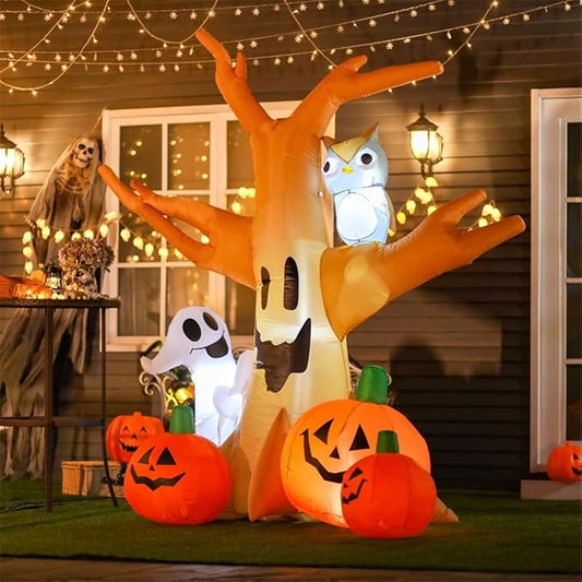 AW 7.5 FT Halloween Inflatables Outdoor Decoration,Blowup Yard Decorations,Scary Tree with Ghost,Owl,Pumpkin with Build-in LEDs for Party Indoor Yard, Garden, Lawn 2025