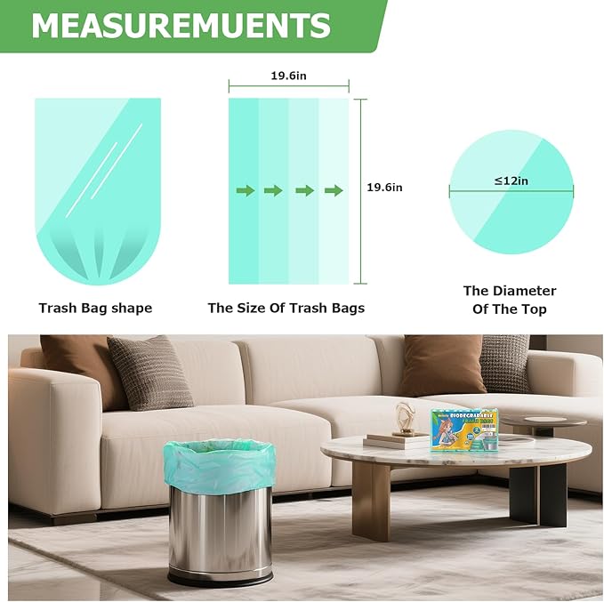 5 Gallon Trash Bags Biodegradable Unscented - Green Small Garbage Bags Compostable 100 Count 18 Liter Recycling Waste Basket Kitchen Office Bathroom Liners Strong Thick Bulk Heihaily