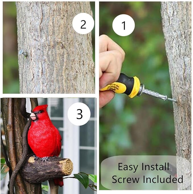 Tree Hugger Cardinal, Large Red Bird Garden Statue, Resin Figurine Hanging Tree Face Sculpture Yard Ornament