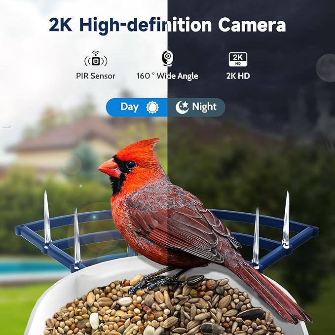 Bird Feeder with Camera Bird Feeders for Outdoors with Solar Panel, AI Identification, Ideal Gift for Lovers Friends and Parents, Navy Blue