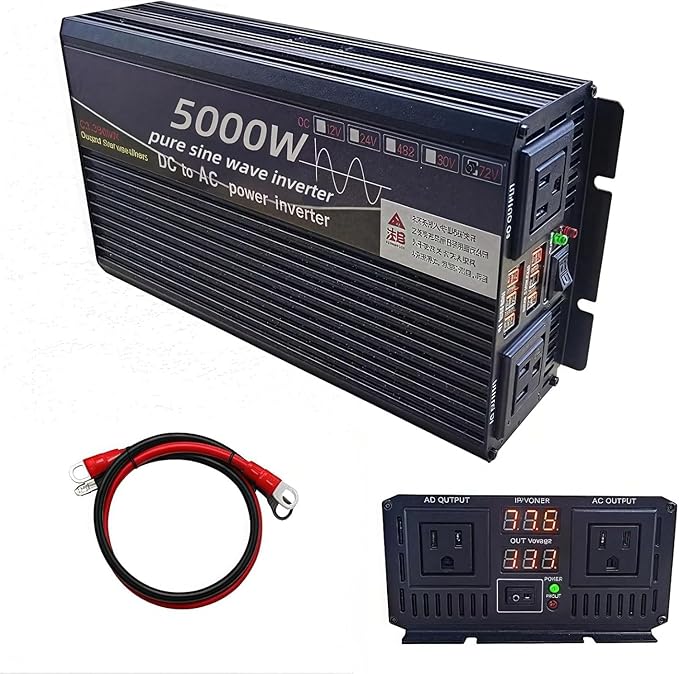 5000 Watt Power Inverter 12V DC to 220V AC Converter, RV Inverter, LED Display with 2 AC Outlets Dual Fans Radiating, for RV, Camp and Home, Electric Tool Pure Sine Wave Inverter (220V, 5000W 12V)