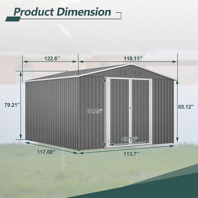 Favfurish Heavy Duty Outdoor Storage Shed, Metal Garden Shed with Sloped Roof, Lockable Doors, Black