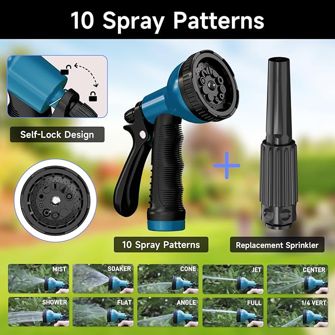 GARDENJOY Retractable Garden Hose Reel, 130ft x 1/2 inch Heavy Duty Garden Hose with 180°Swivel Wall Mounted Bracket, 10 Pattern Sprayer Nozzle, Any Length Lock & Slow Return System