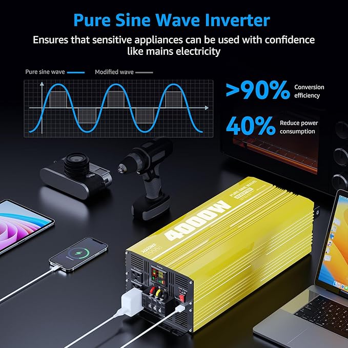 XWJNE 4000W Pure Sine Wave Power Inverter 24V DC to 120V AC Converter with LED Display and Remote Controller for Home, RV, Truck, Off-Grid Solar Power