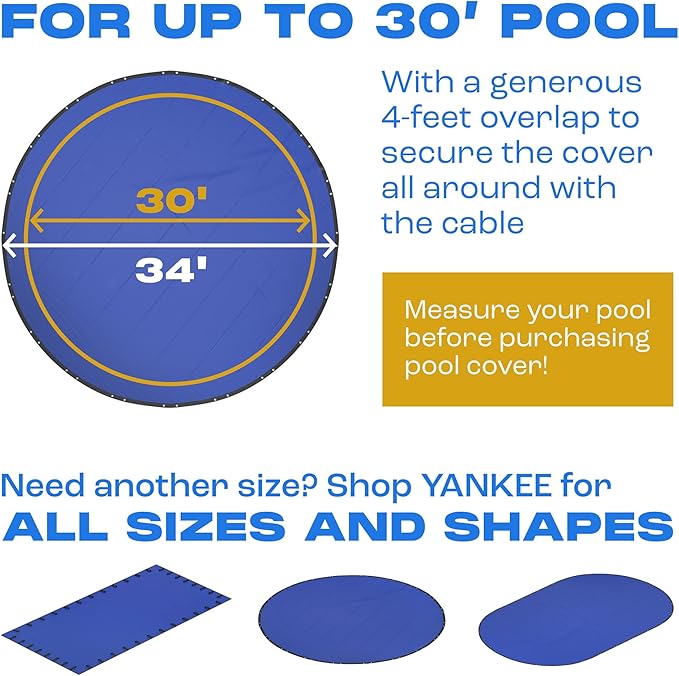 Winter Pool Cover 30 ft Round for Above Ground | Extra Thick & Durable Above-Ground Pool Cover | Sapphire Series of Premium Cold- and UV-Resistant Pool Cover | by Yankee Pool Pillow