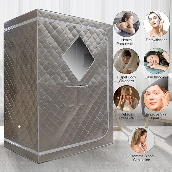 ZONEMEL Full Size Sauna Tent, Portable 1 or 2 Person Full Body Home Spa for Relaxation, Detox, Steamer not Included (L47.24 x W31.5 x H63,Dark Grey)