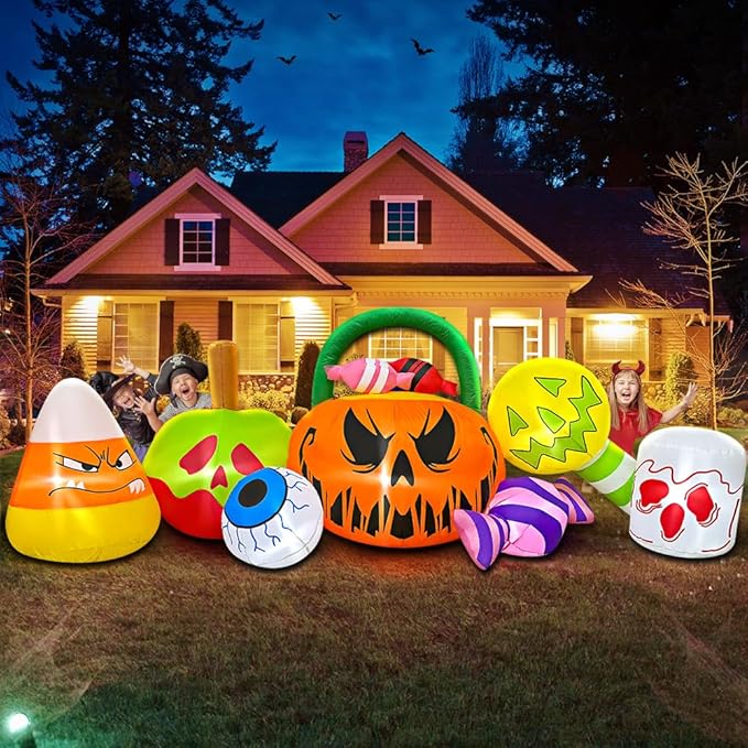 10 FT Halloween Inflatable Blow up Outdoor Decorations Pumpkin Ghost Combo, Halloween Decorations Outdoor Inflatable Bow Up Pumpkin Decoration Outdoor with LED Inflatable Halloween for Yard Garden