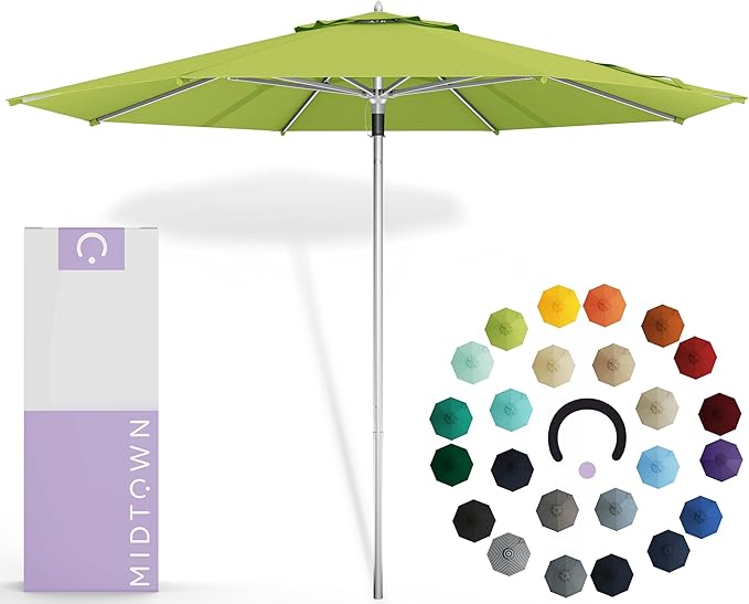 Midtown Umbrellas Push Pop Sunbrella Umbrella 10 Feet Large Outdoor Umbrella With Macaw Acrylic Fabric - Deck Patio Umbrella, Backyard Umbrella, Garden Umbrella & Pool Umbrella - Black Pole