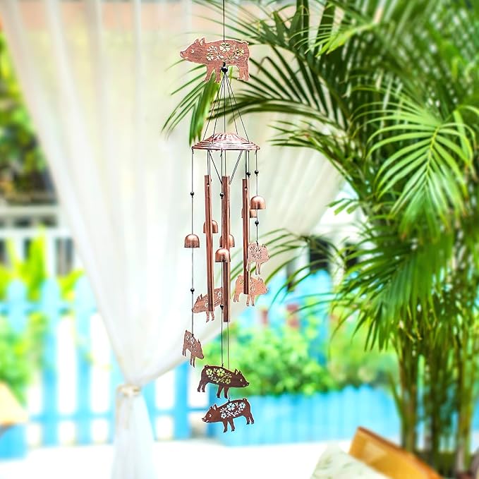 Pig Wind Chimes Outdoor Pig Gifts for Women/Men/Mom/Wife/Grandma Birthday Gifts Memorial Gift Metal WindChimes for Outside/Indoors, Lawn, Patio, Home, Porch, Yard Decor, Garden Decorations