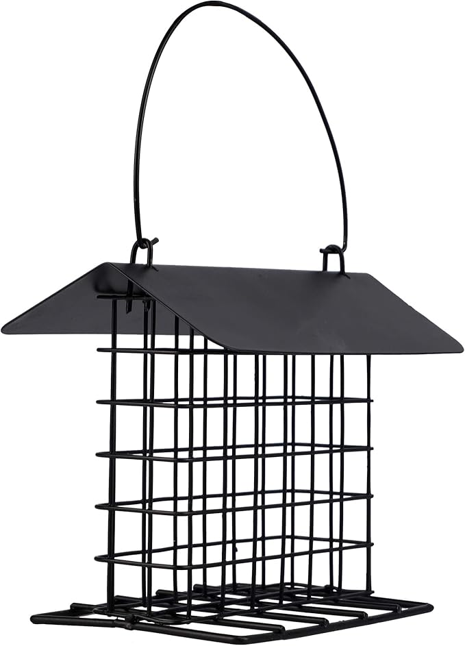 winemana Suet Feeder for Outside Hanging, Metal Suet Cake Holder Squirrel Proof, Weatherproof Bird Feeders for Wild Birds Woodpecker, Single Suet Cage for Outdoor Garden