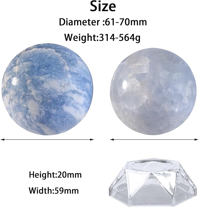 Natural Blue Celestite Crystal Ball with Acrylic Display Base, 61-70mm Polished Stone Feng Shui Crystal Sphere Meditation Decoration for Home & Office