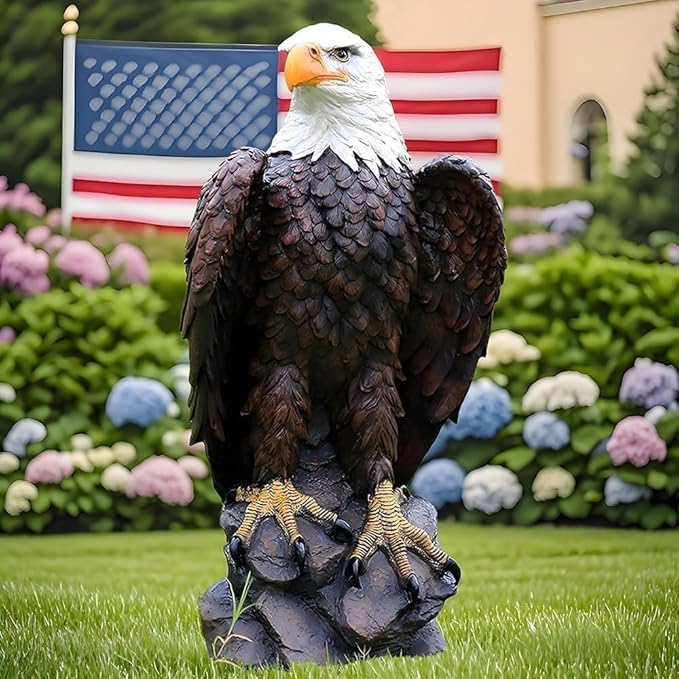 Large Garden Statue Standing Eagle Garden Sculpture, Majestic Hand Drawn Bald Eagle Decoration Flight of Freedom American Bald Eagle Yard Statue, Lawn and Courtyard Outdoor Decoration 13 x 24.4 Inch